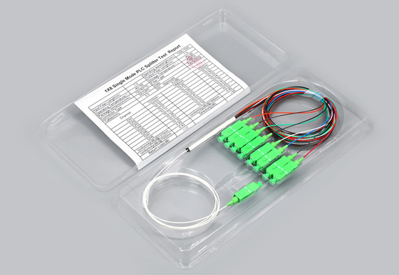 ท่อเหล็กชนิด 1x8 PLC Fiber Splitter ตัวเชื่อมต่อ SC / APC Fiber Optical PLC Splitter