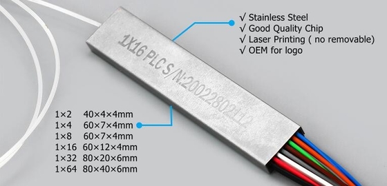 FTTH Fiber Optical PLC Splitter พร้อม 1 * 8 Sc / Apc Steel Tube Type